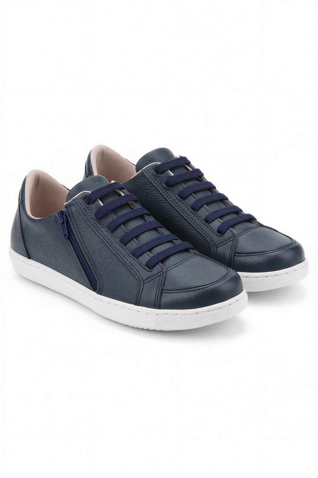 Tênis feminino em couro com elástico e zíper 0203 - Enluaze