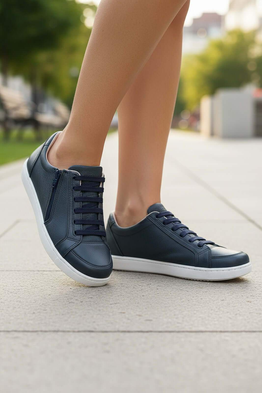 Tênis feminino em couro com elástico e zíper 0203 - Enluaze