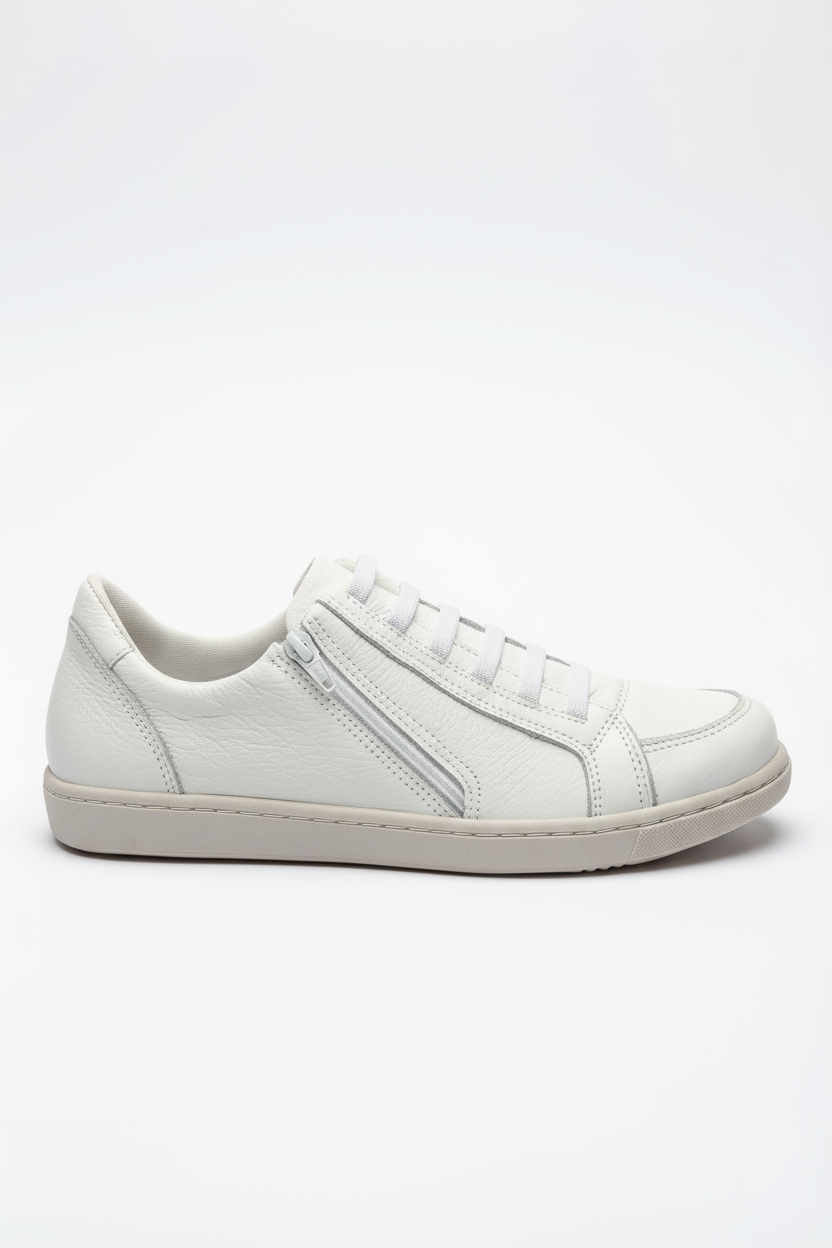 Tênis feminino em couro com elástico e zíper 0203