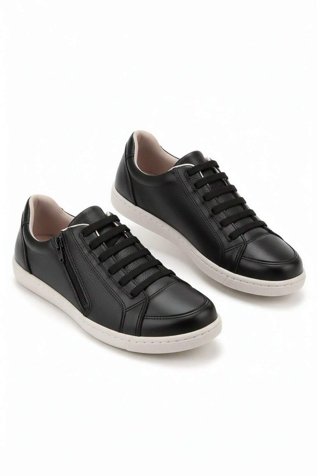 Tênis feminino em couro com elástico e zíper 0203 - Enluaze