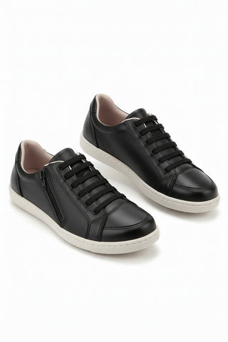 Tênis feminino em couro com elástico e zíper 0203