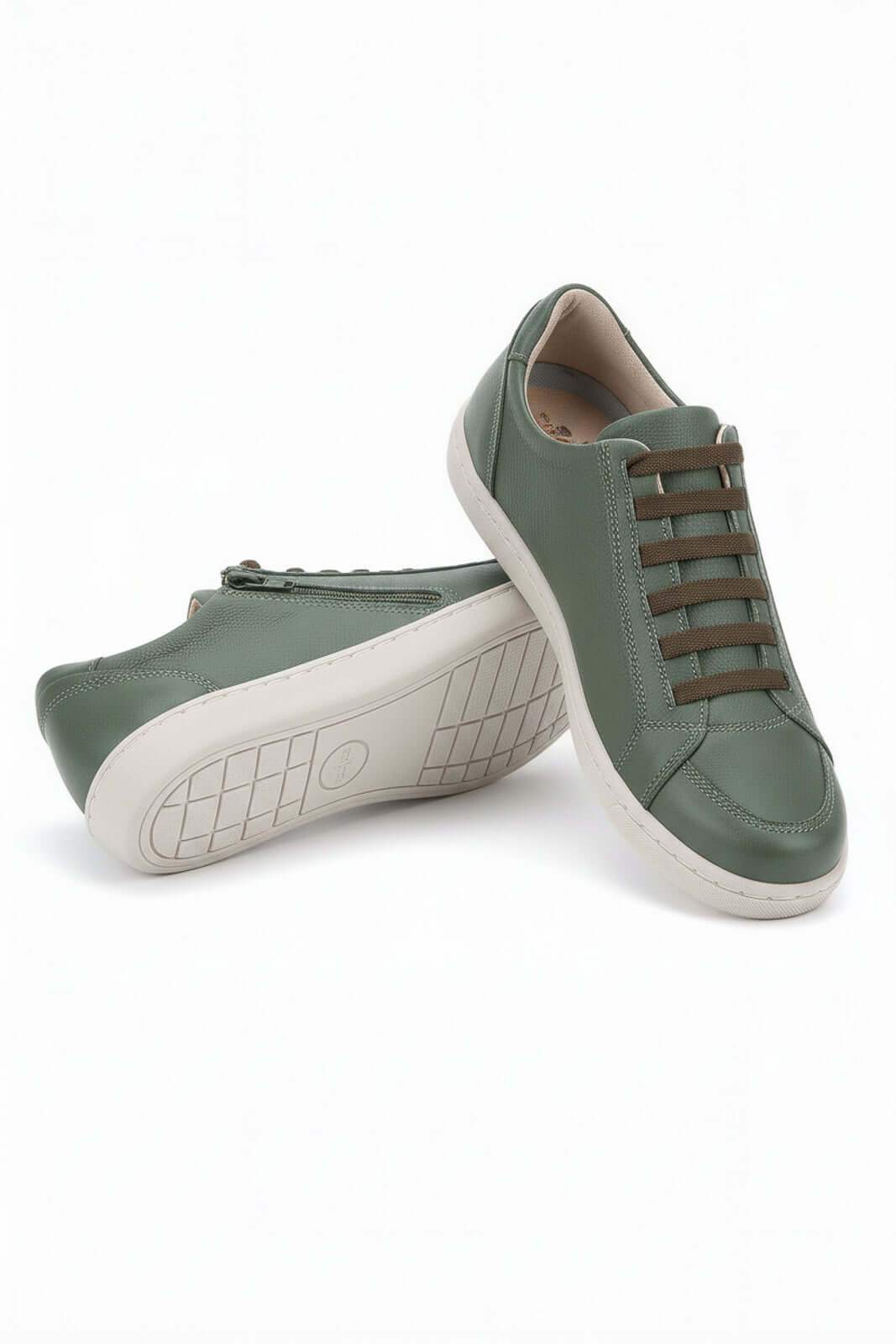 Tênis feminino em couro com elástico e zíper 0203 - Enluaze