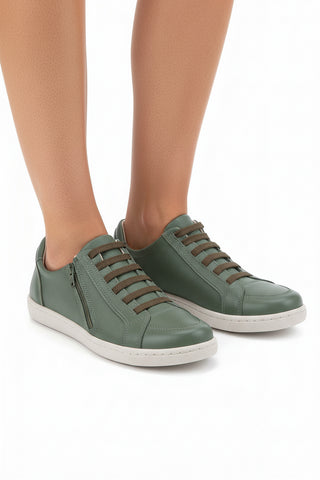 Tênis feminino em couro com elástico e zíper 0203