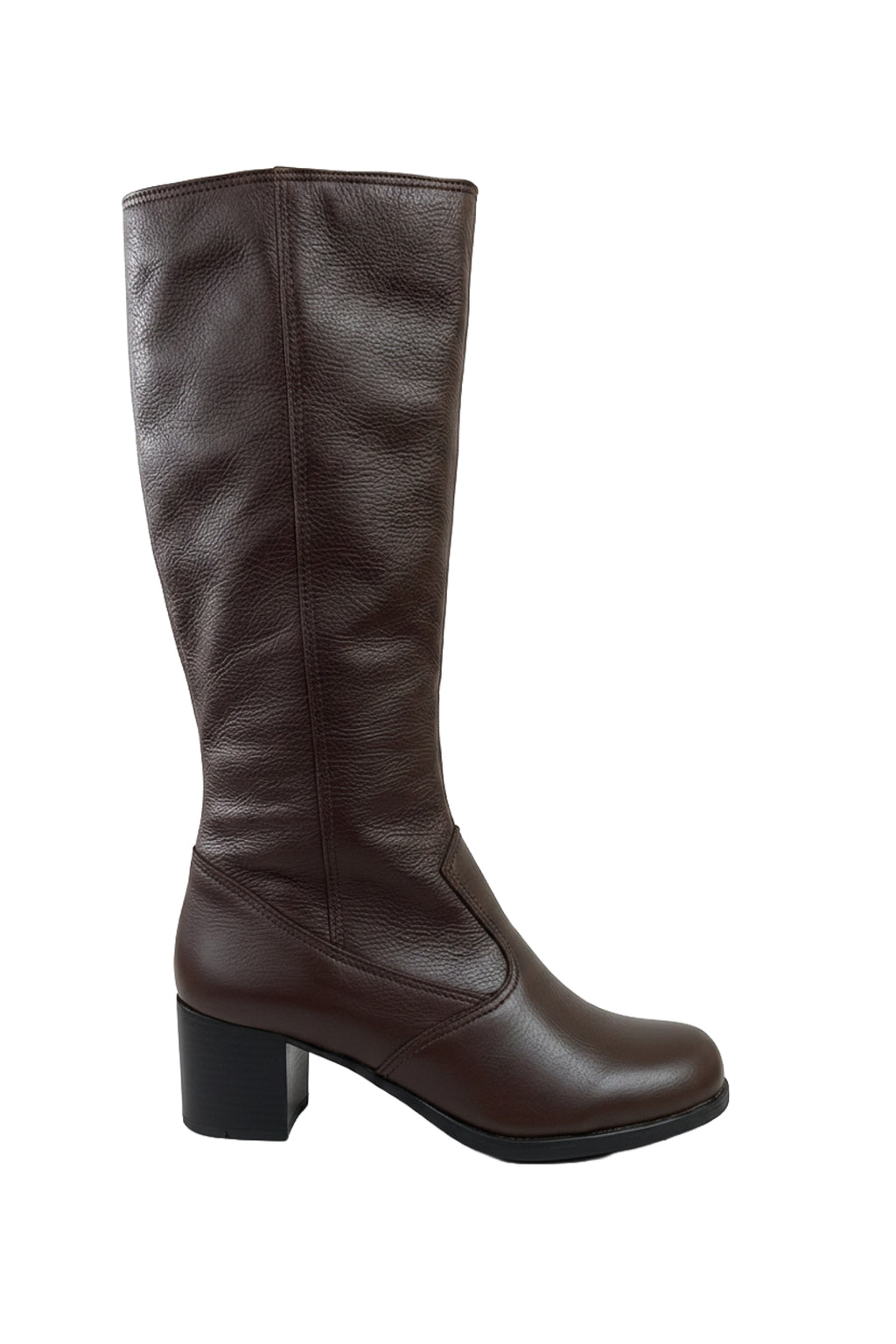 Bota em couro feminina cano longo salto médio 0280
