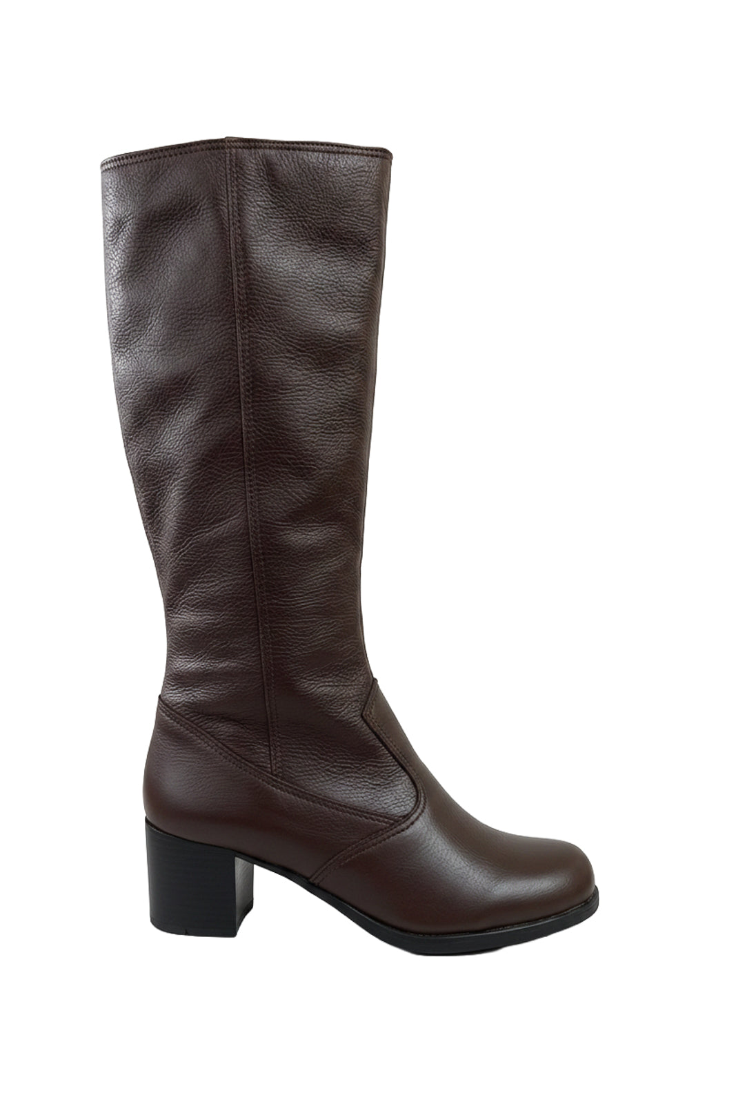 Bota em couro feminina cano longo salto médio 0280