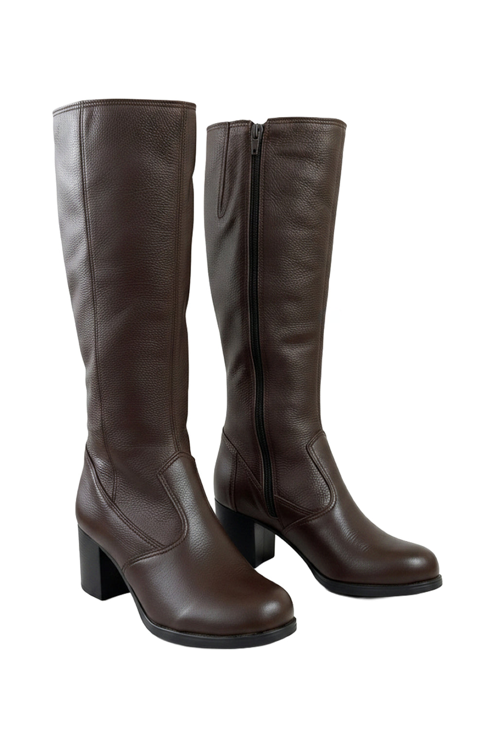 Bota em couro feminina cano longo salto médio 0280