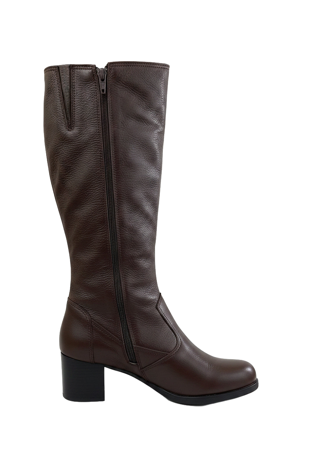 Bota em couro feminina cano longo salto médio 0280