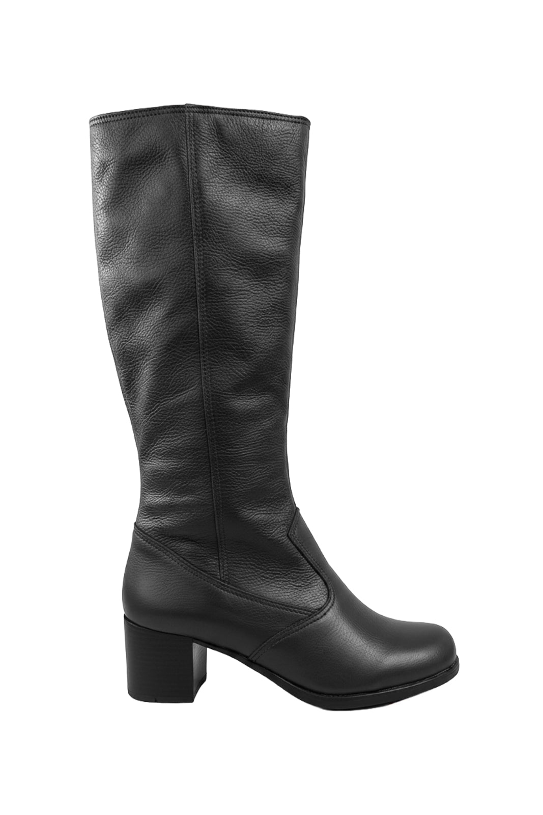 Bota em couro feminina cano longo salto médio 0280