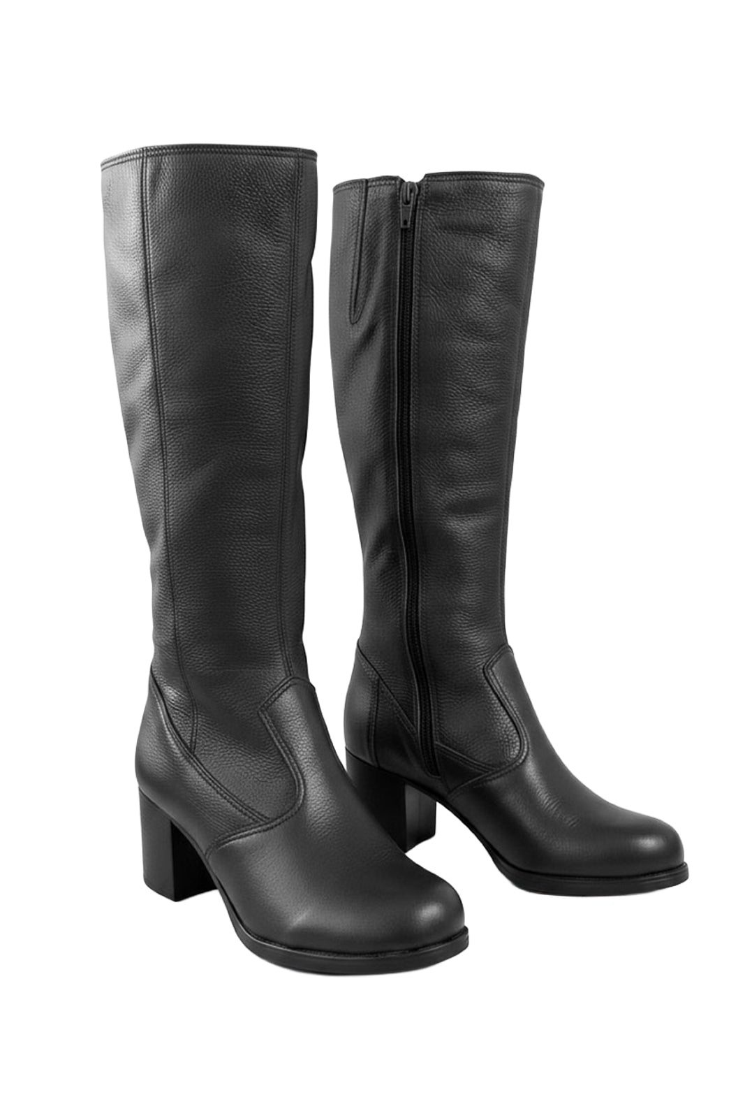 Bota em couro feminina cano longo salto médio 0280