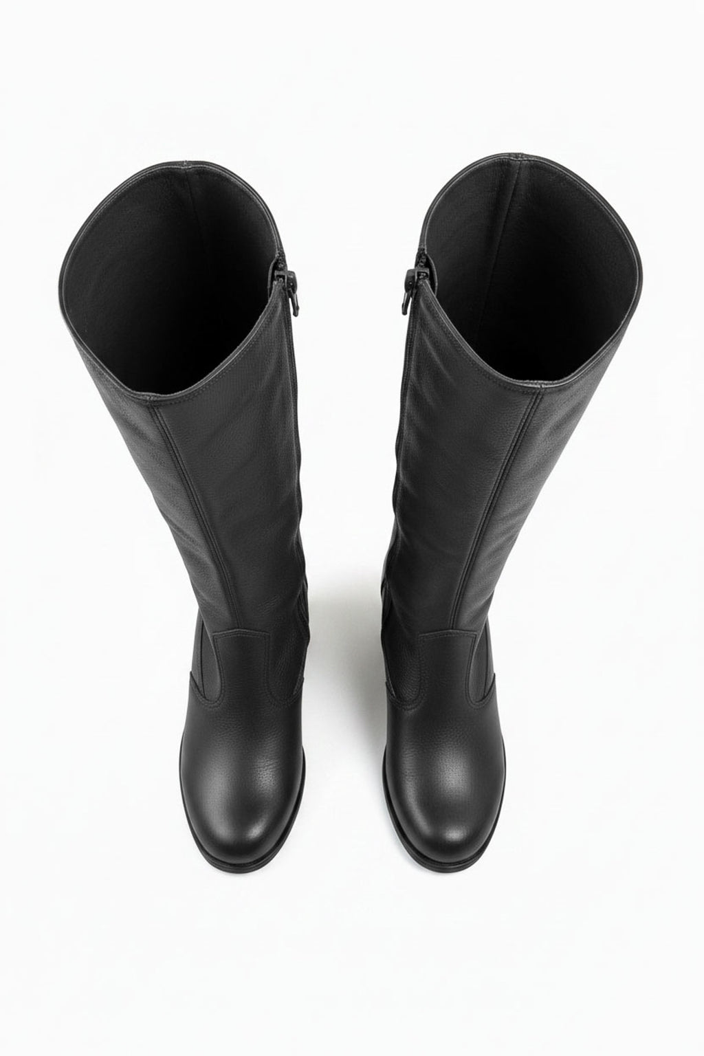 Bota em couro feminina cano longo salto médio 0280