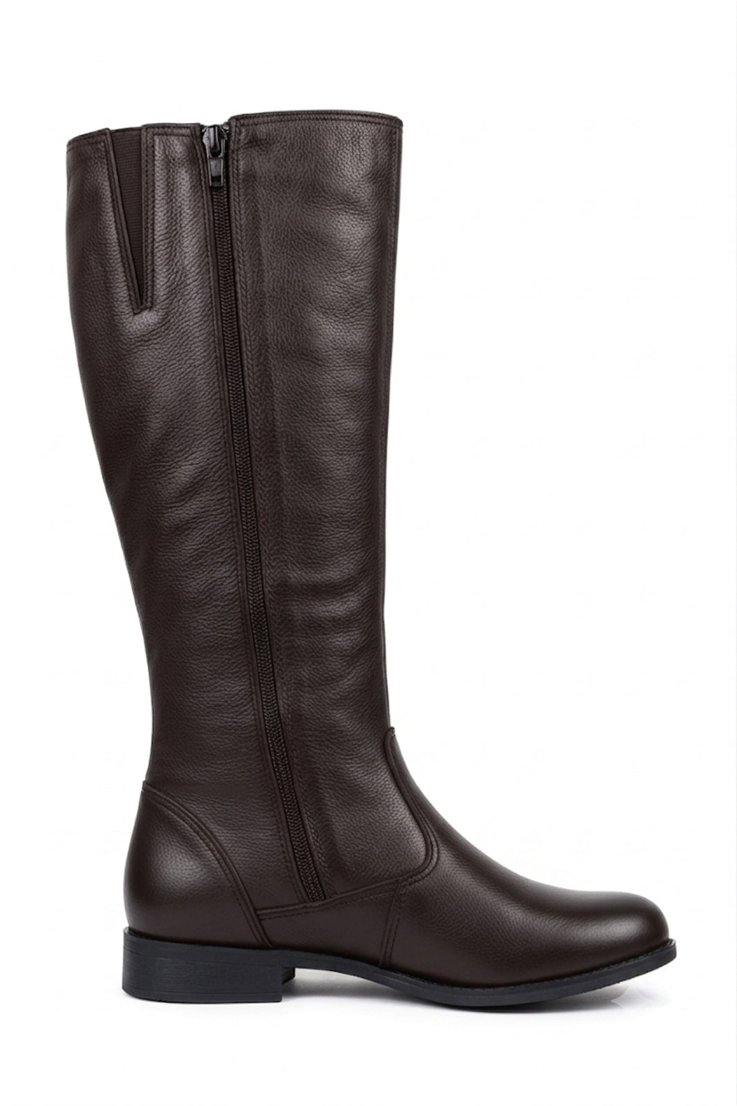 Bota feminina cano longo em couro salto baixo 0291