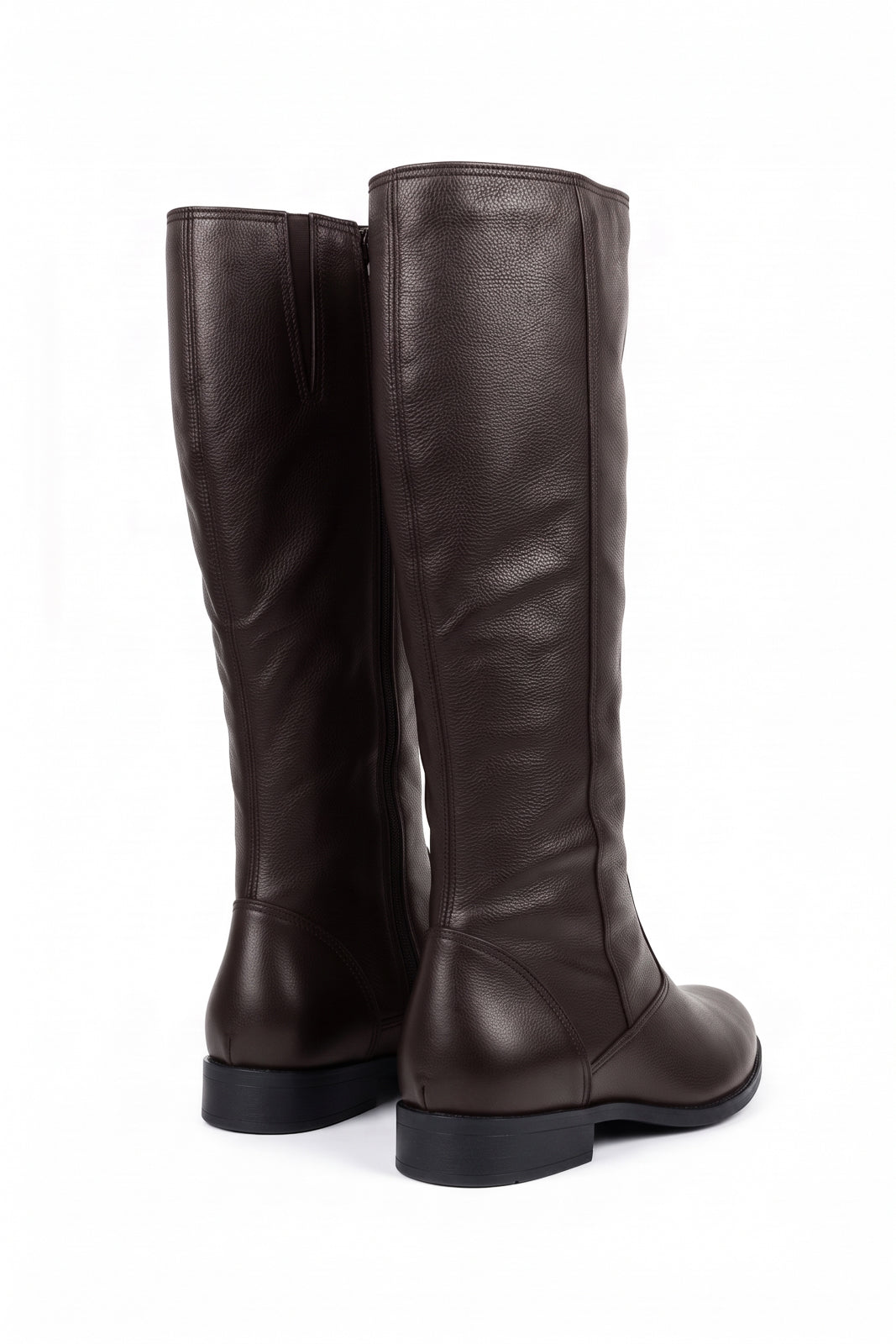 Bota feminina cano longo em couro salto baixo 0291