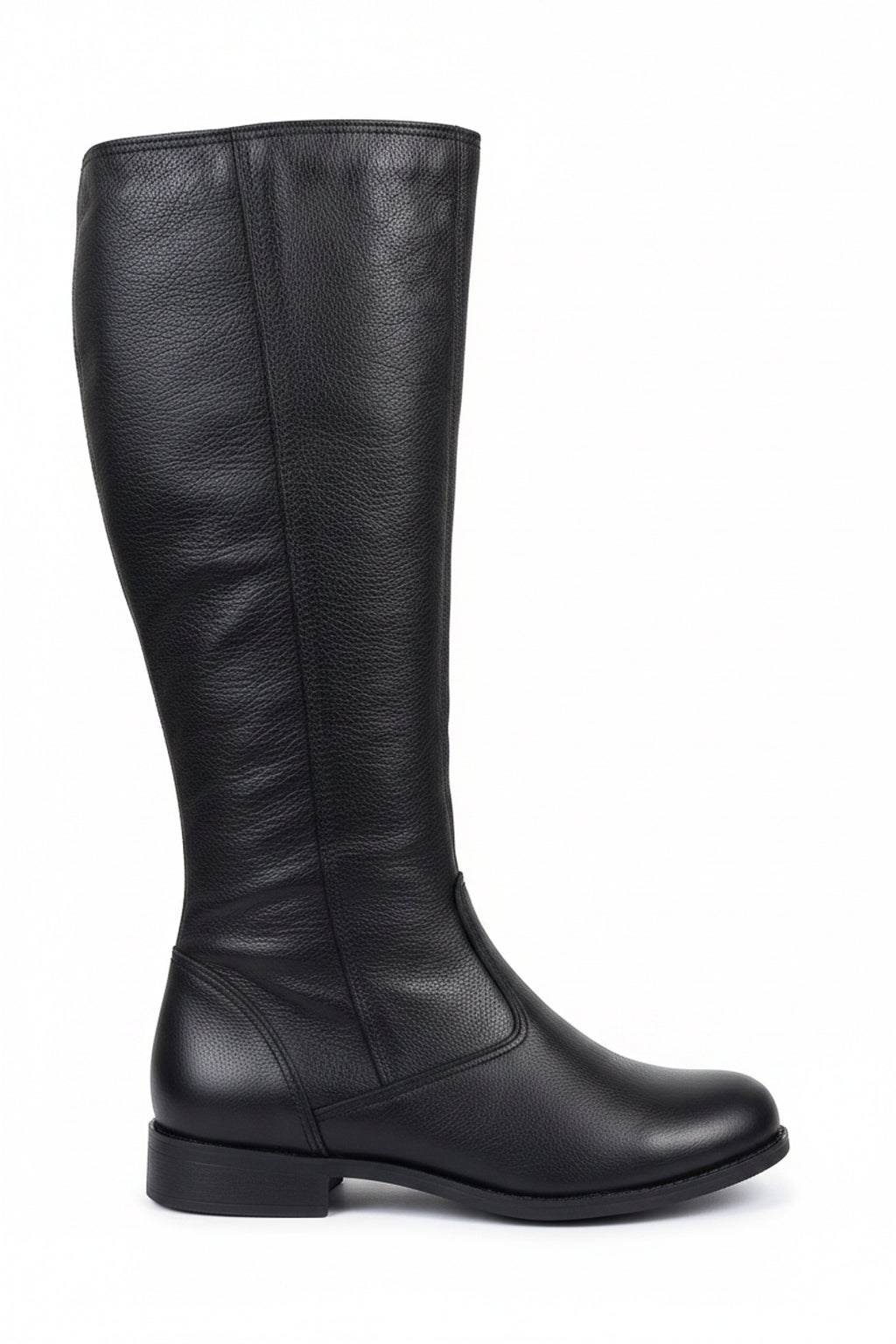 Bota feminina cano longo em couro salto baixo 0291
