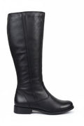 Bota feminina cano longo em couro salto baixo 0291