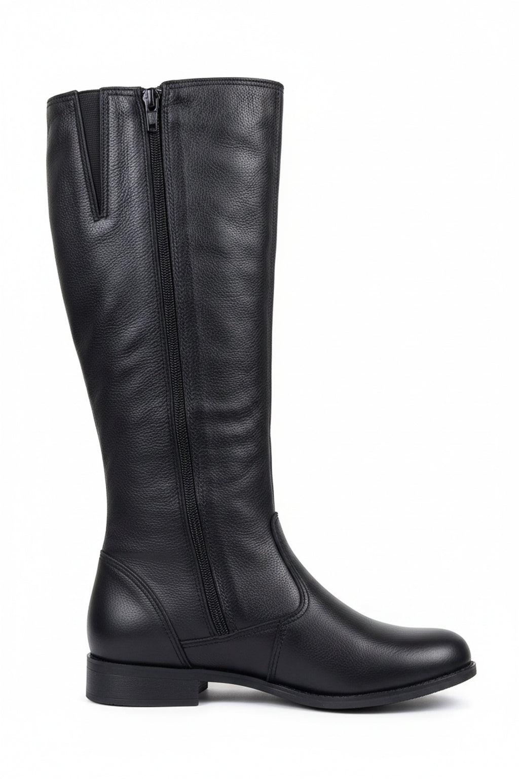 Bota feminina cano longo em couro salto baixo 0291