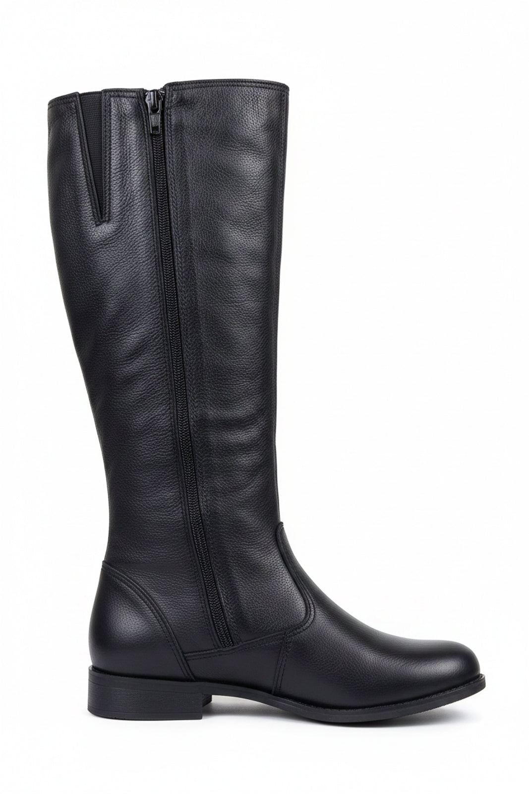 Bota feminina cano longo em couro salto baixo 0291