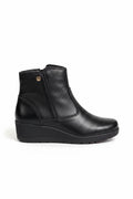 Bota de couro feminina cano curto salto anabela confort 0321
