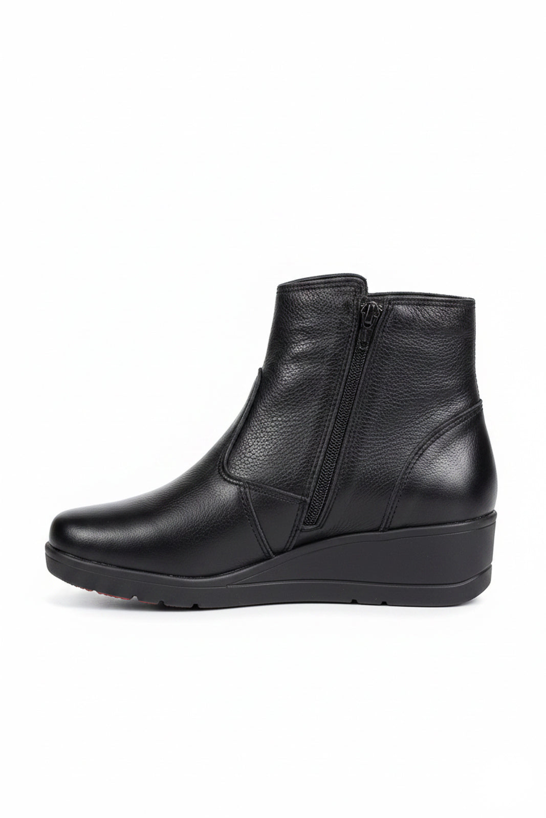 Bota de couro feminina cano curto salto anabela confort 0321
