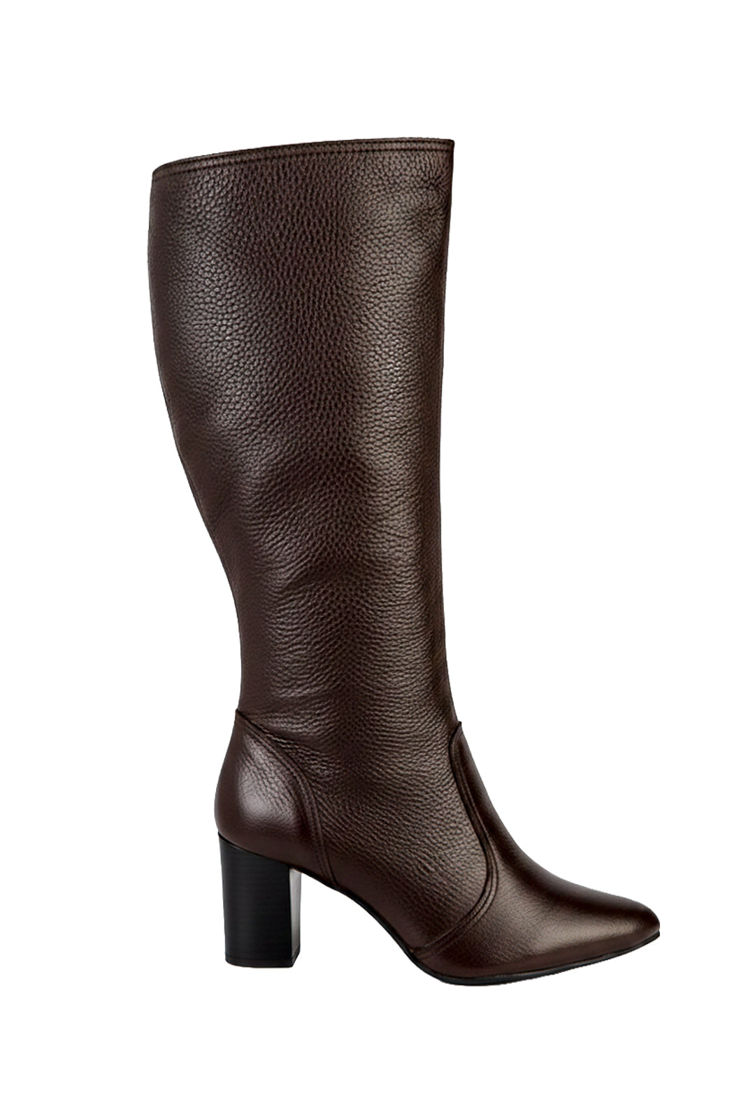 Bota cano longo em couro com salto 6585
