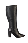 Bota cano longo em couro com salto 6585