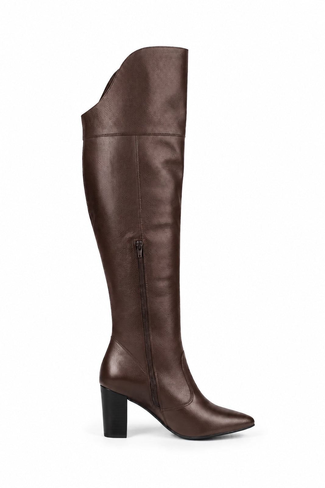 Bota feminina de couro over cano longo com salto 6586