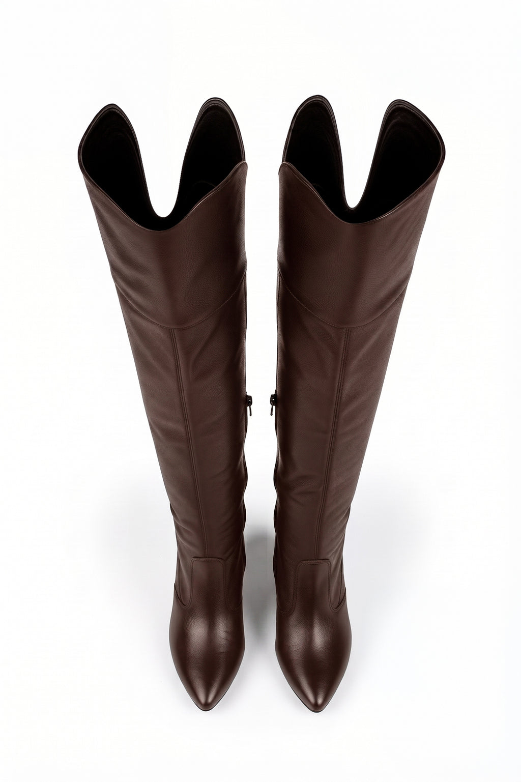 Bota feminina de couro over cano longo com salto 6586
