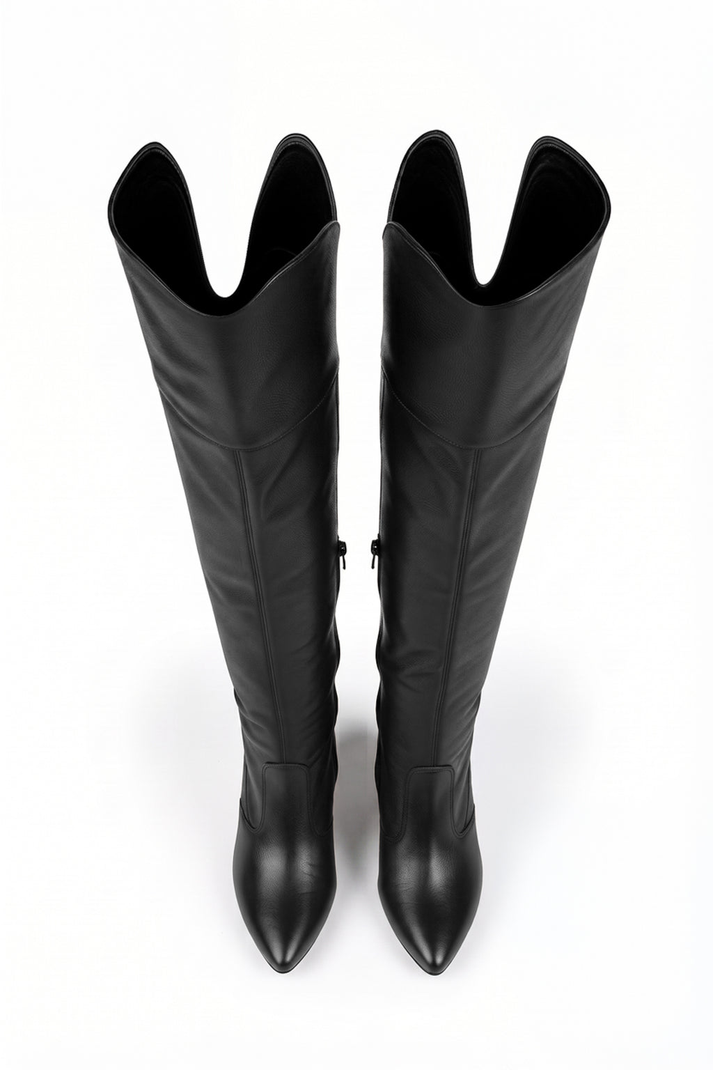 Bota feminina de couro over cano longo com  pelo e salto 6586P