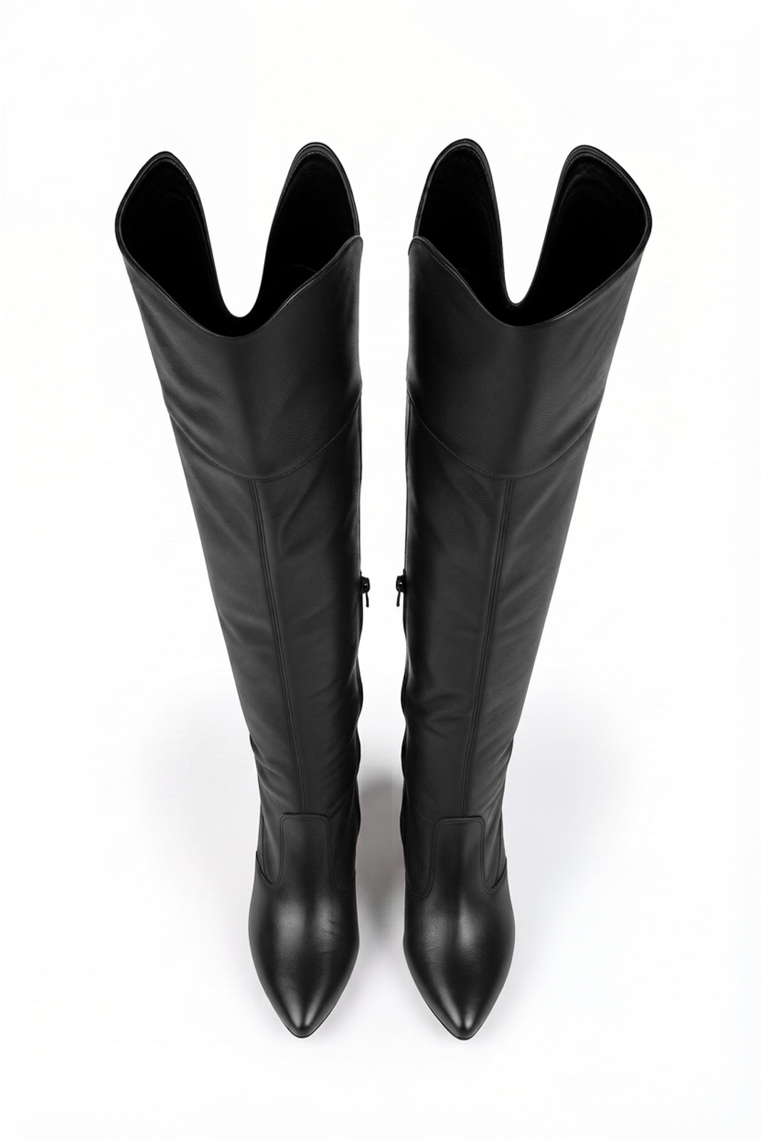 Bota feminina de couro over cano longo com  pelo e salto 6586P