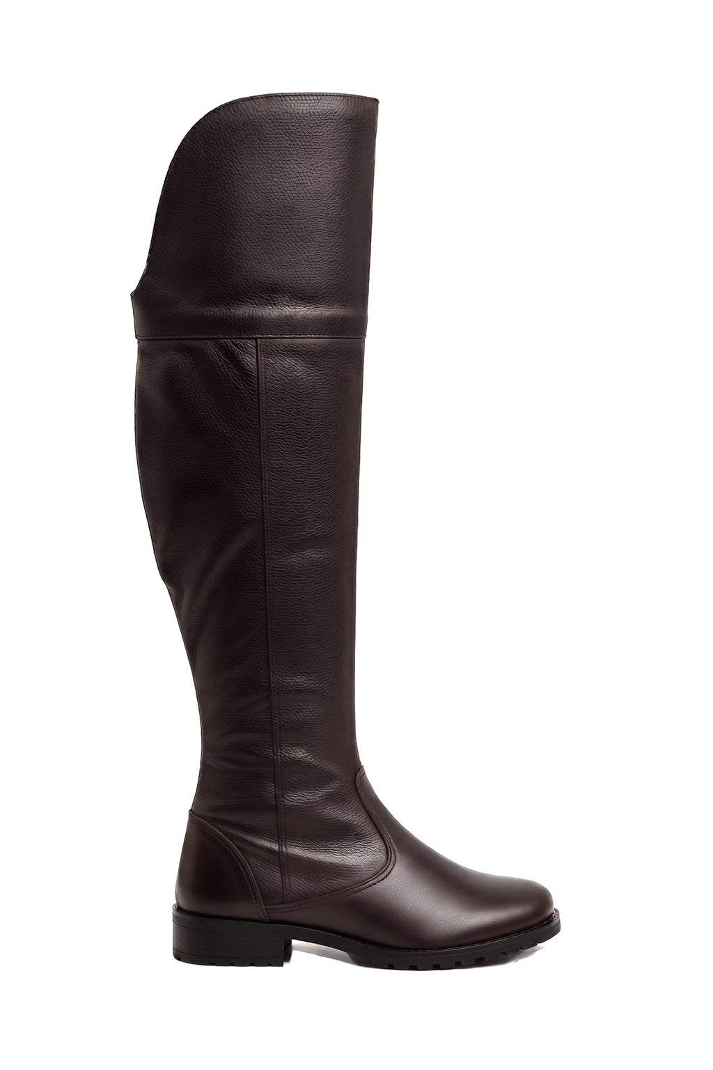 Bota de couro over cano longo feminina com pelo 7514P