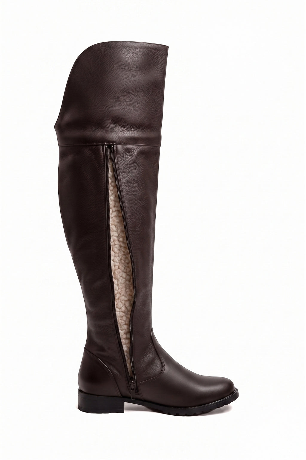 Bota de couro over cano longo feminina com pelo 7514P