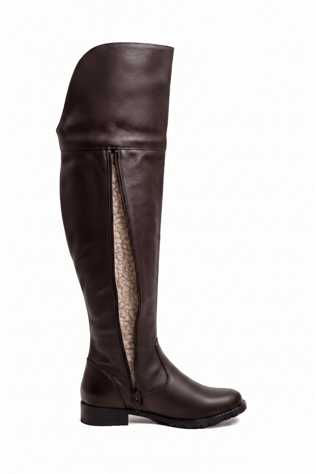 Bota de couro over cano longo feminina com pelo 7514P