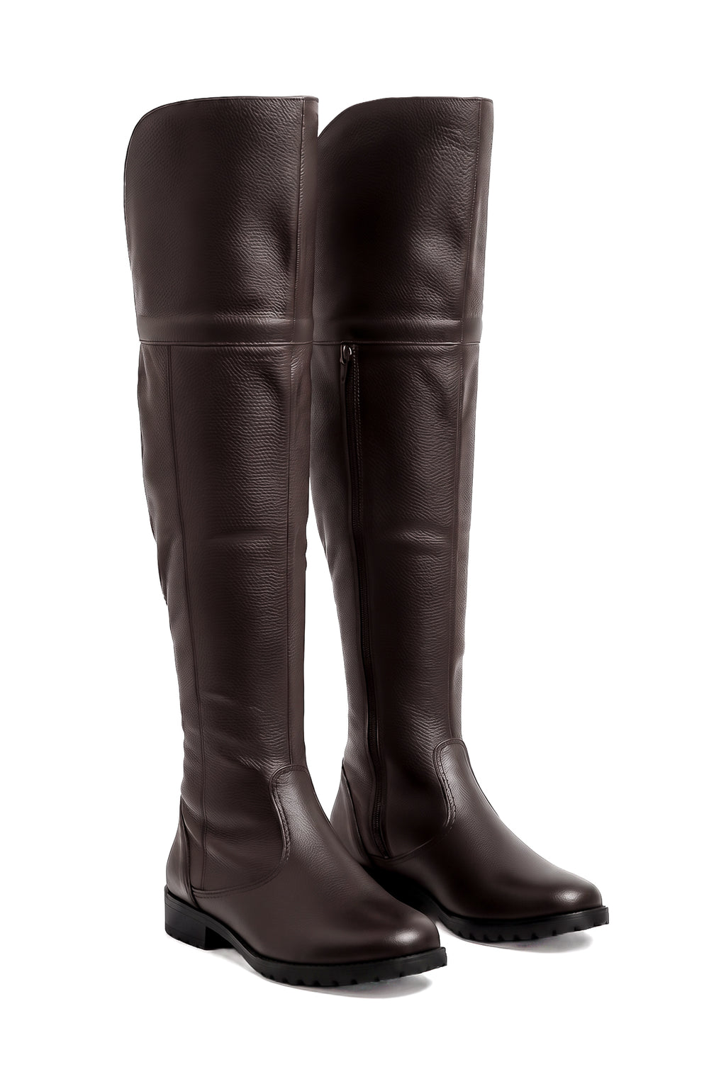 Bota de couro over cano longo feminina com pelo 7514P