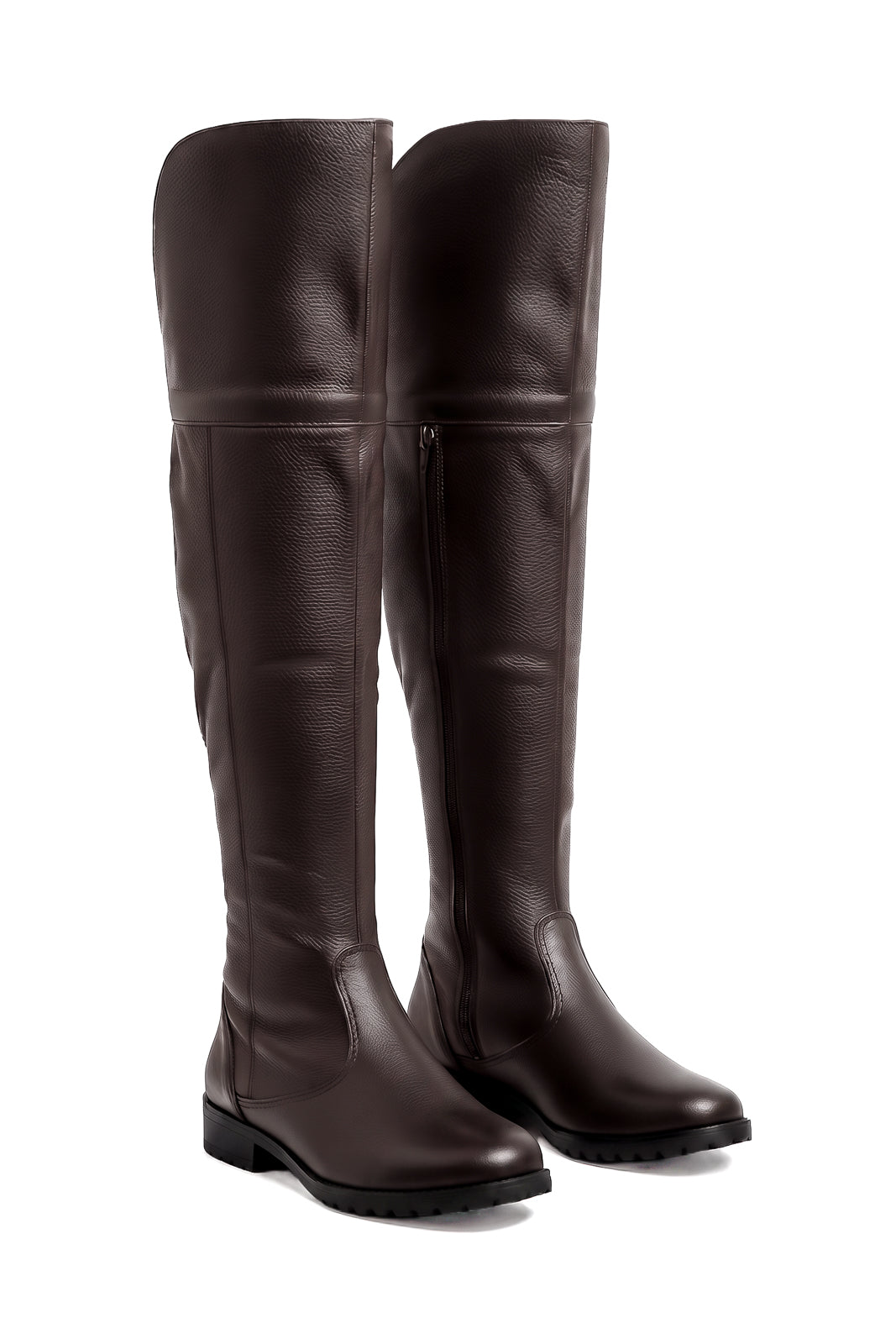 Bota de couro over cano longo feminina com pelo 7514P