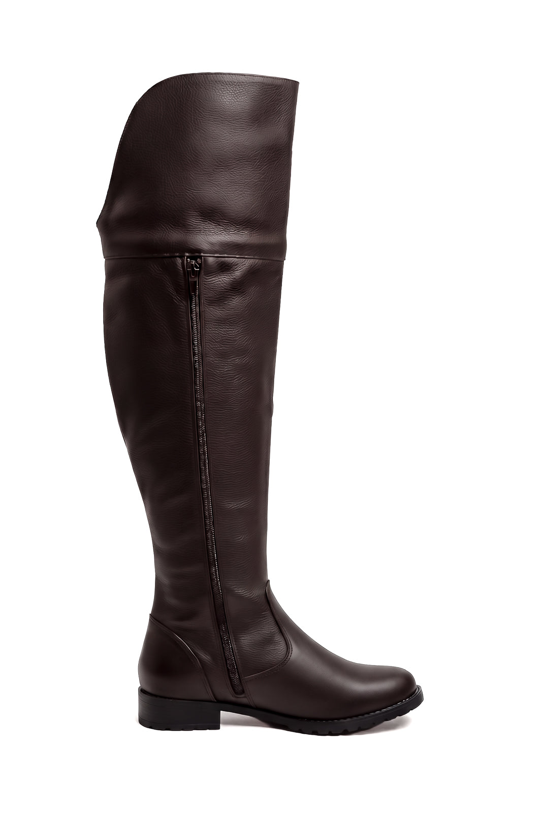 Bota de couro over cano longo feminina com pelo 7514P