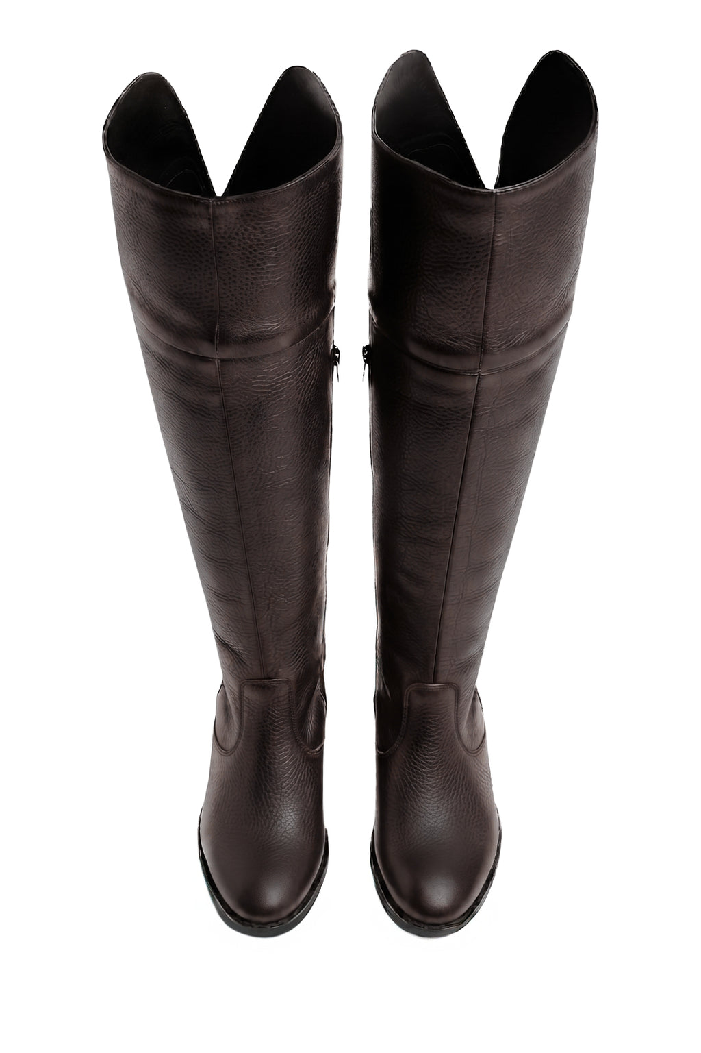 Bota de couro over cano longo feminina com pelo 7514P