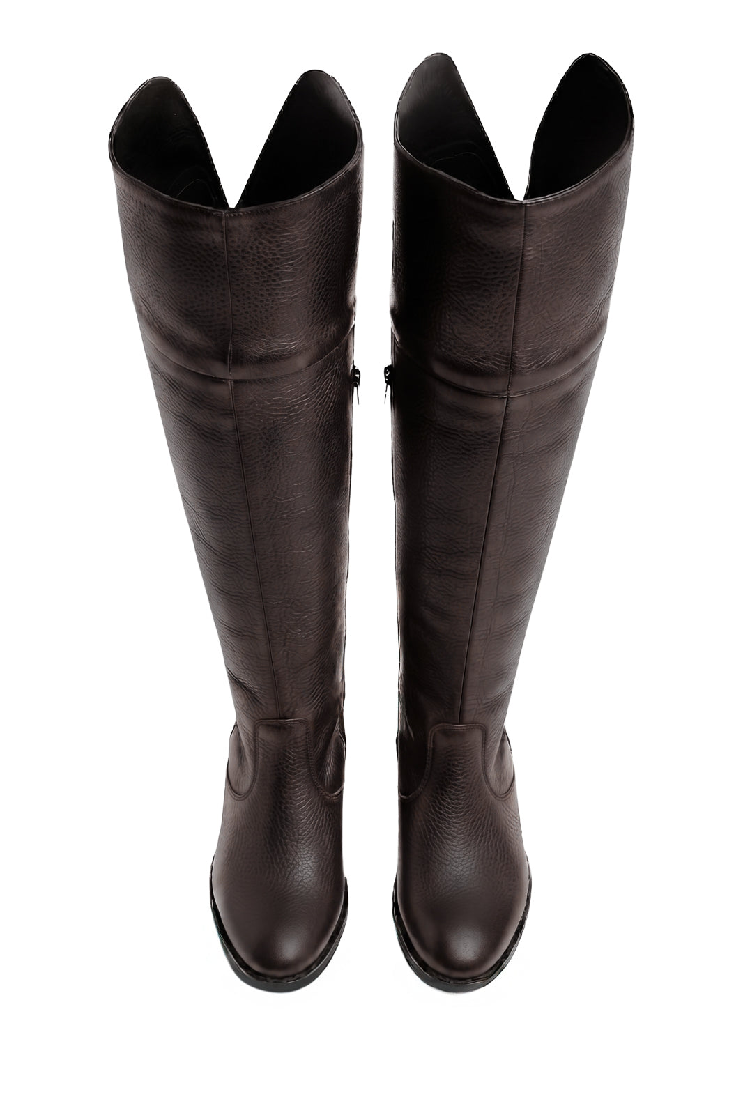 Bota de couro over cano longo feminina com pelo 7514P