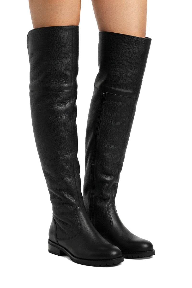Bota de couro over cano longo feminina com pelo 7514P