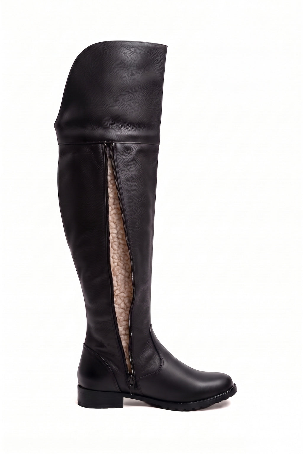 Bota de couro over cano longo feminina com pelo 7514P