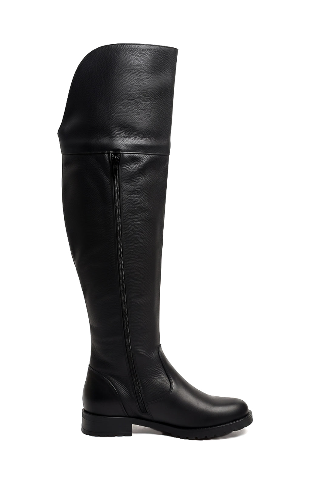 Bota de couro over cano longo feminina com pelo 7514P