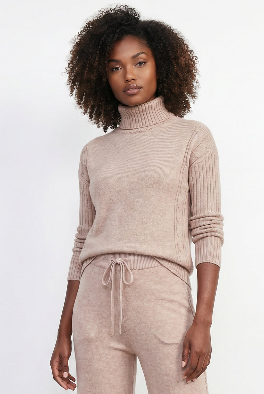 Conjunto feminino de tricô modal gola alta 61935