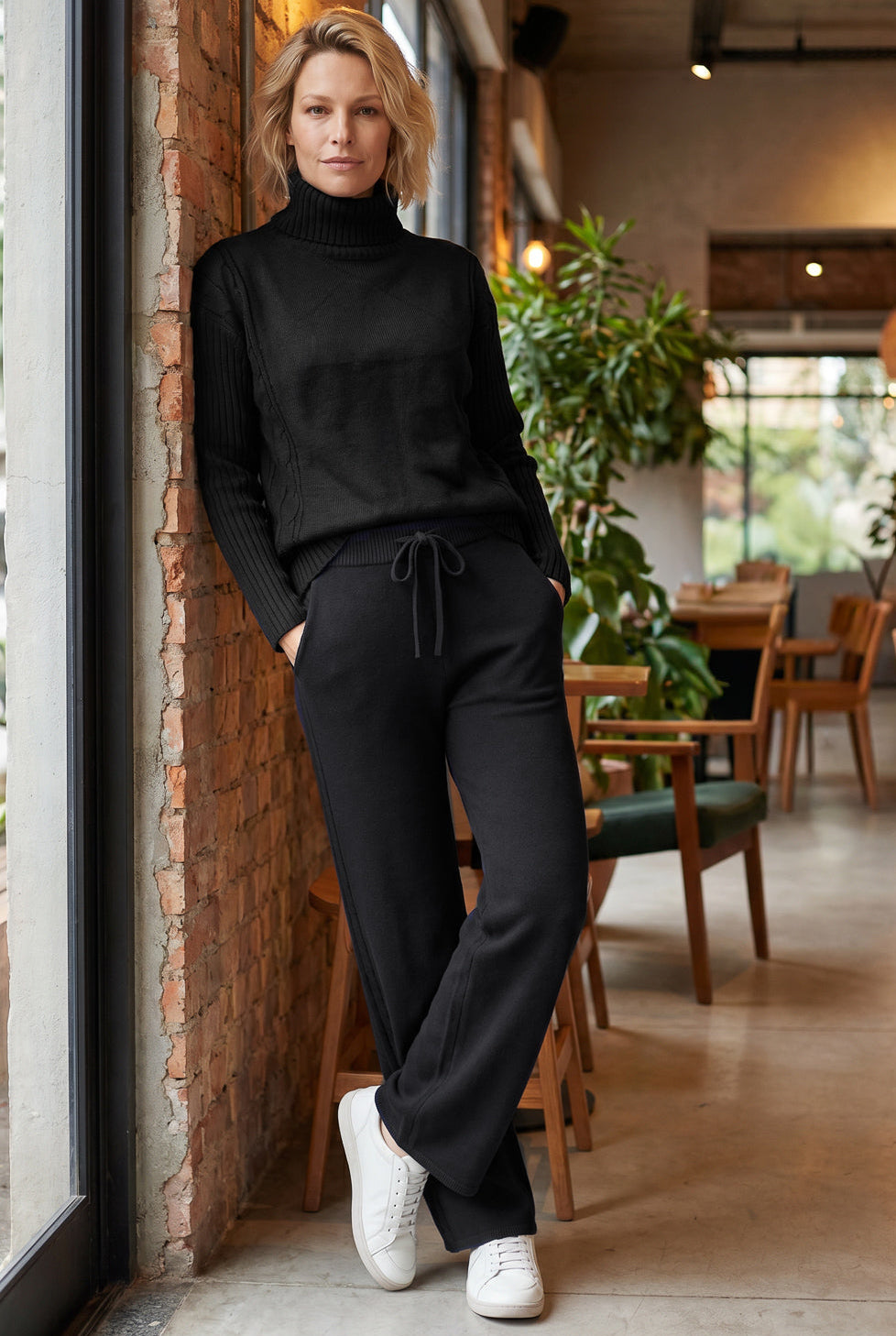 Conjunto feminino de tricô modal gola alta 61935