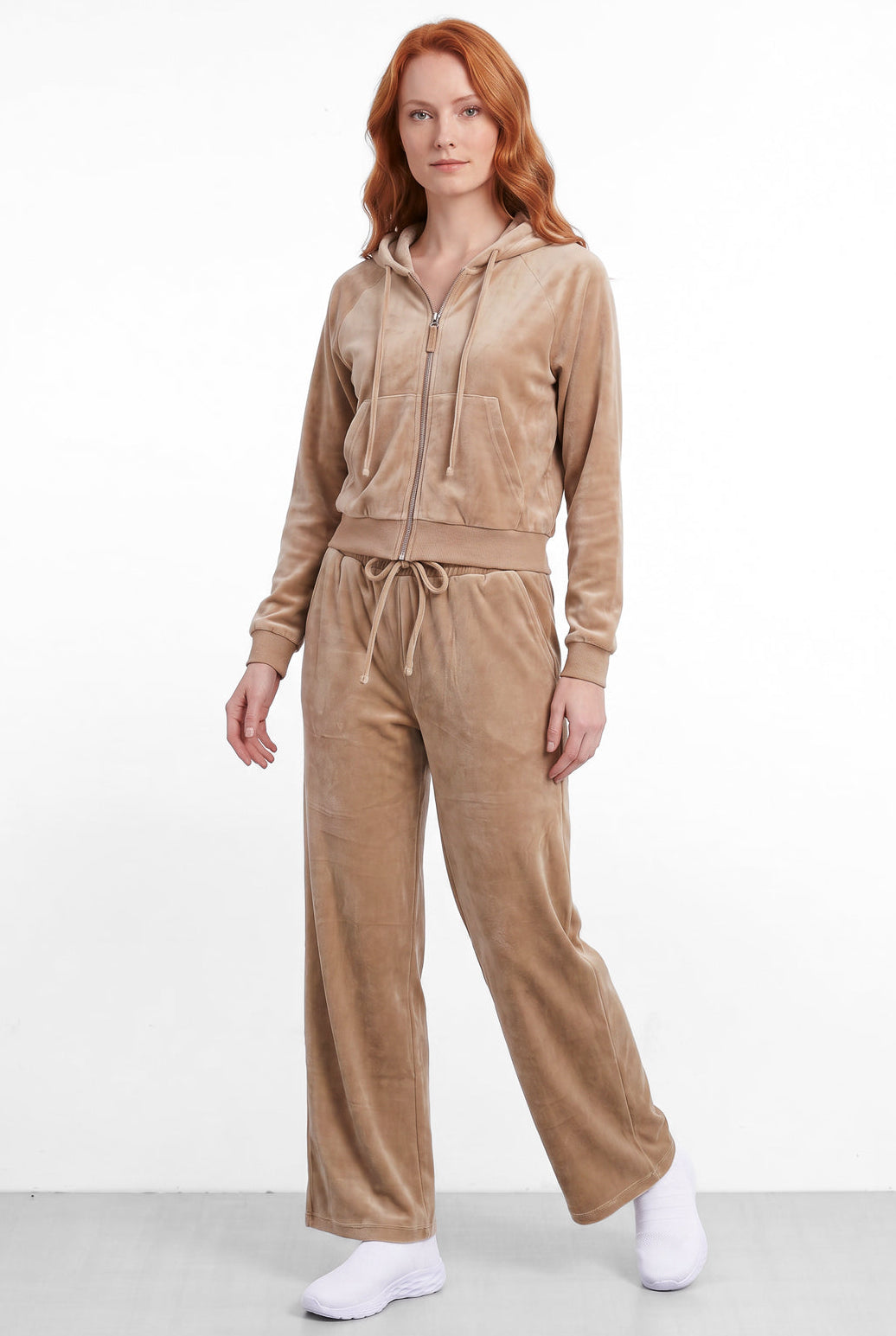 Conjunto feminino plush aveludado calça e jaqueta 61982