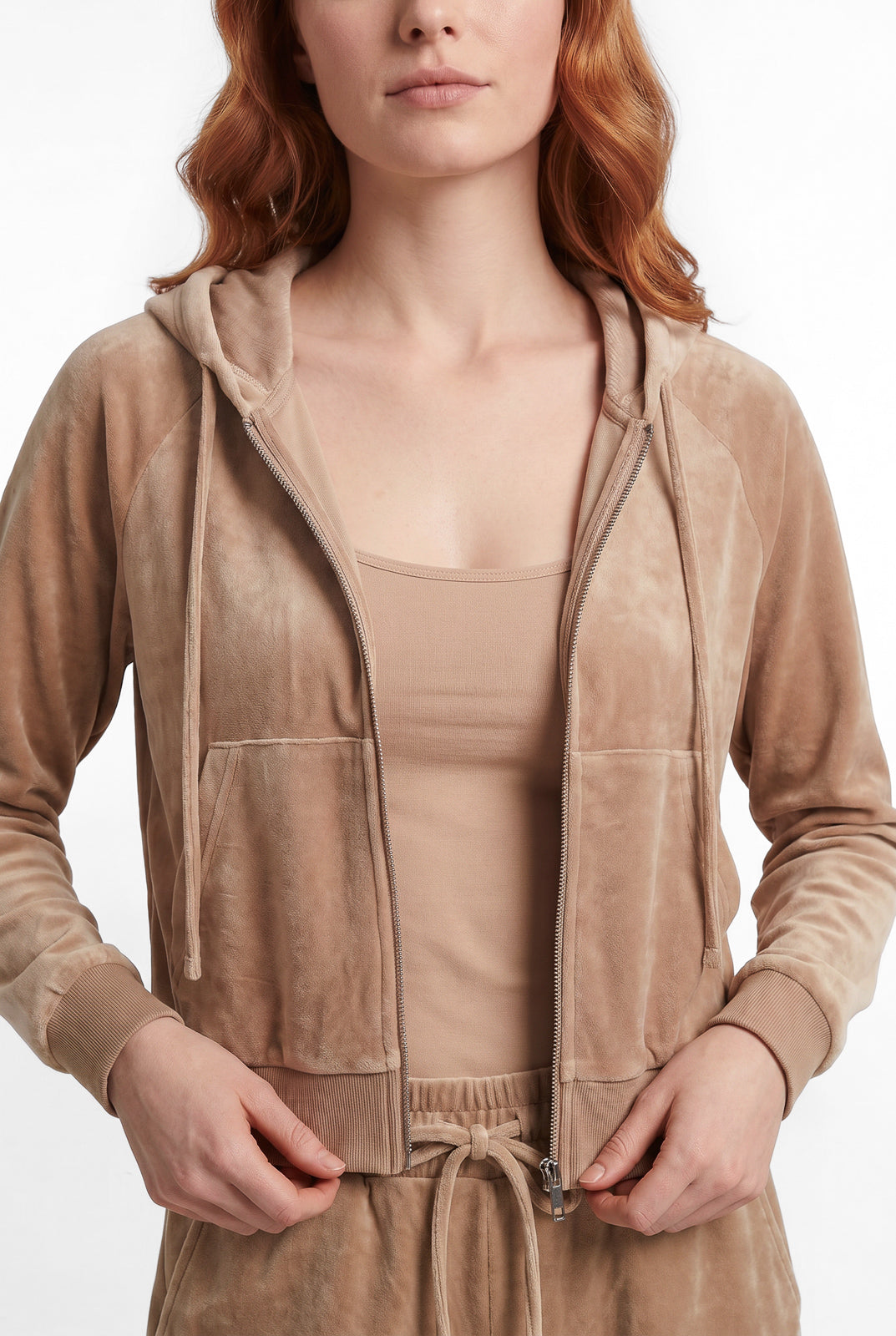 Conjunto feminino plush aveludado calça e jaqueta 61982