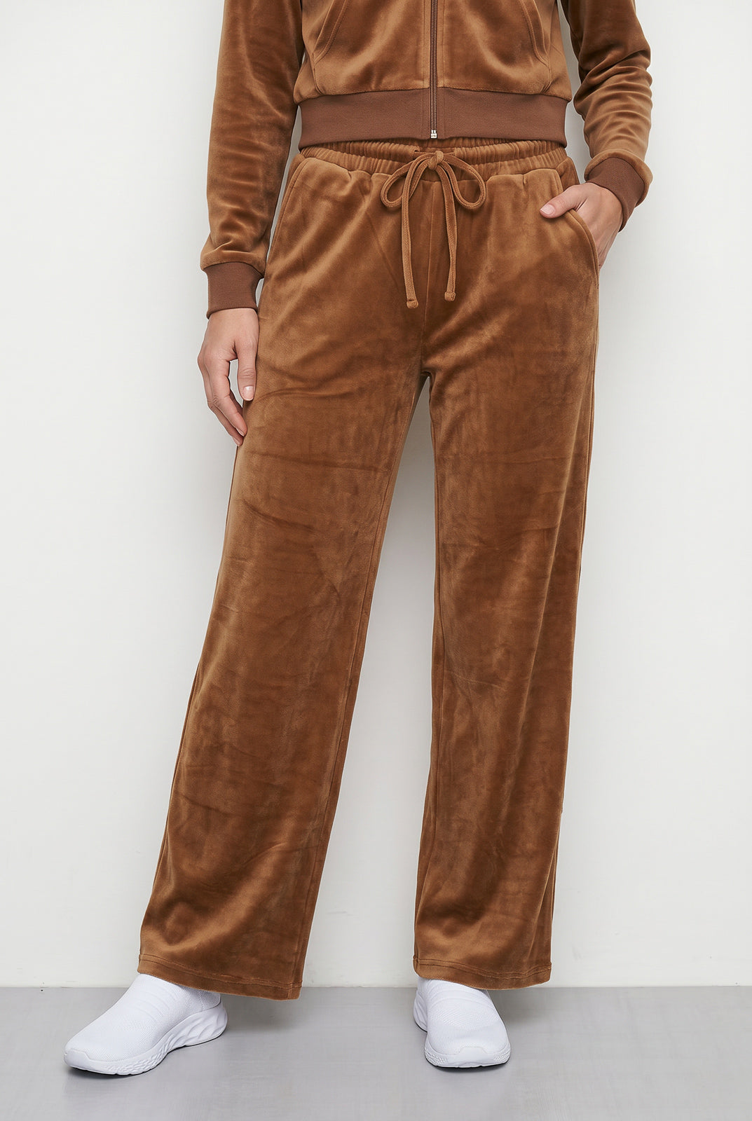 Conjunto feminino plush aveludado calça e jaqueta 61982