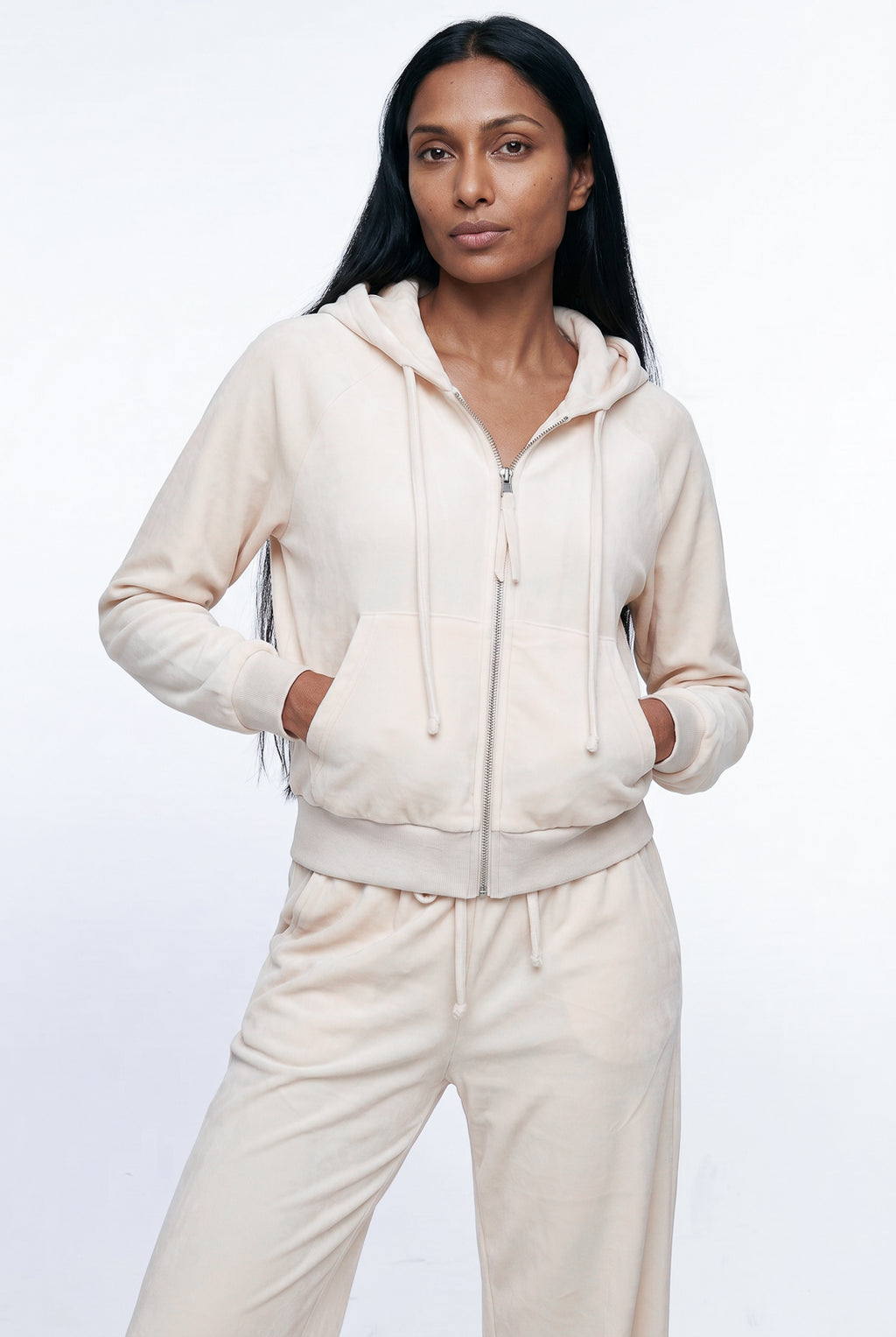 Conjunto feminino plush aveludado calça e jaqueta 61982
