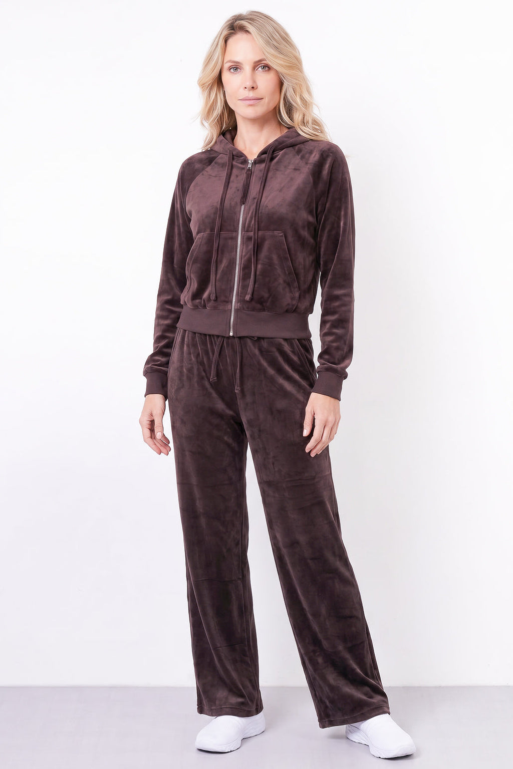 Conjunto feminino plush aveludado calça e jaqueta 61982
