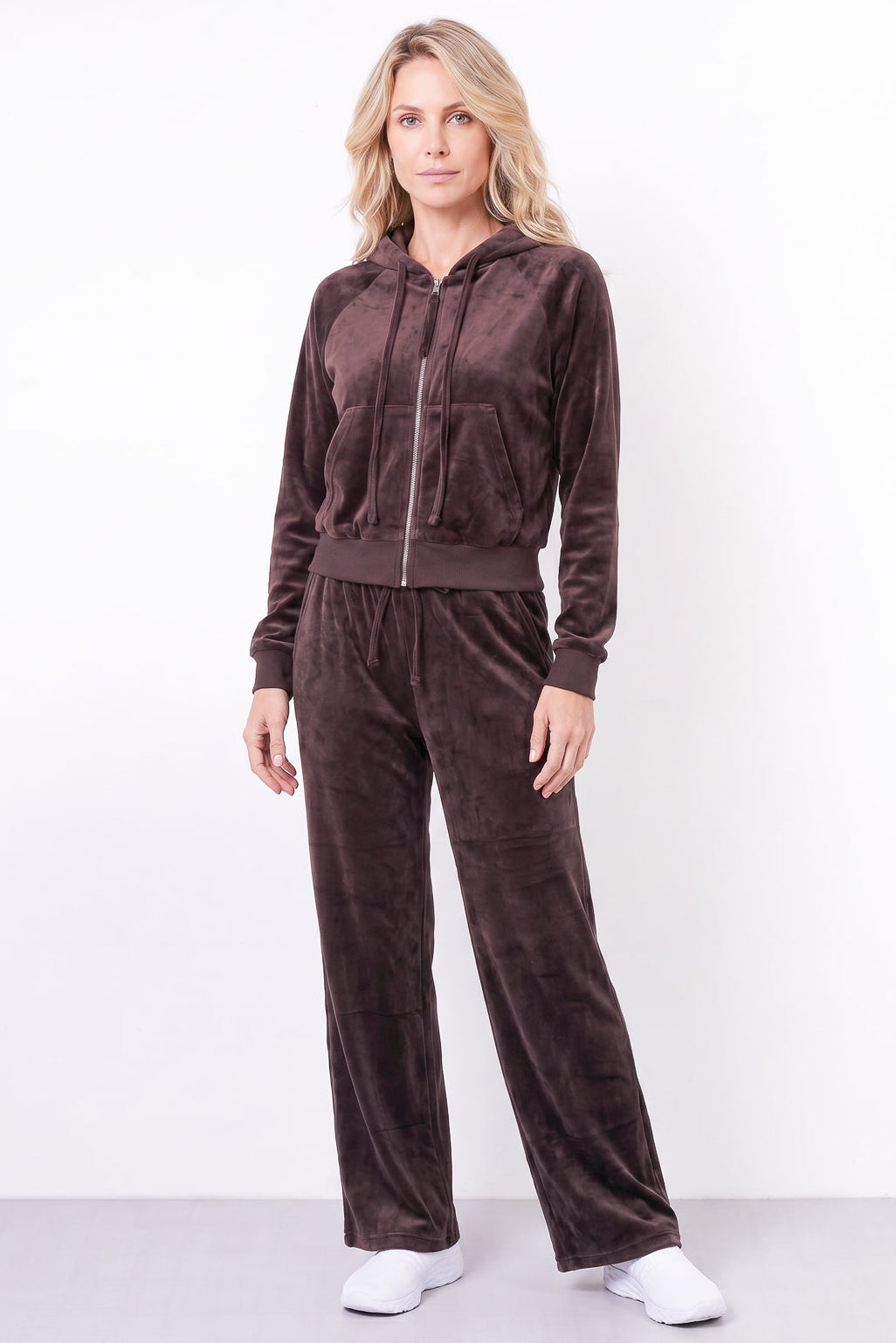 Conjunto feminino plush aveludado calça e jaqueta 61982