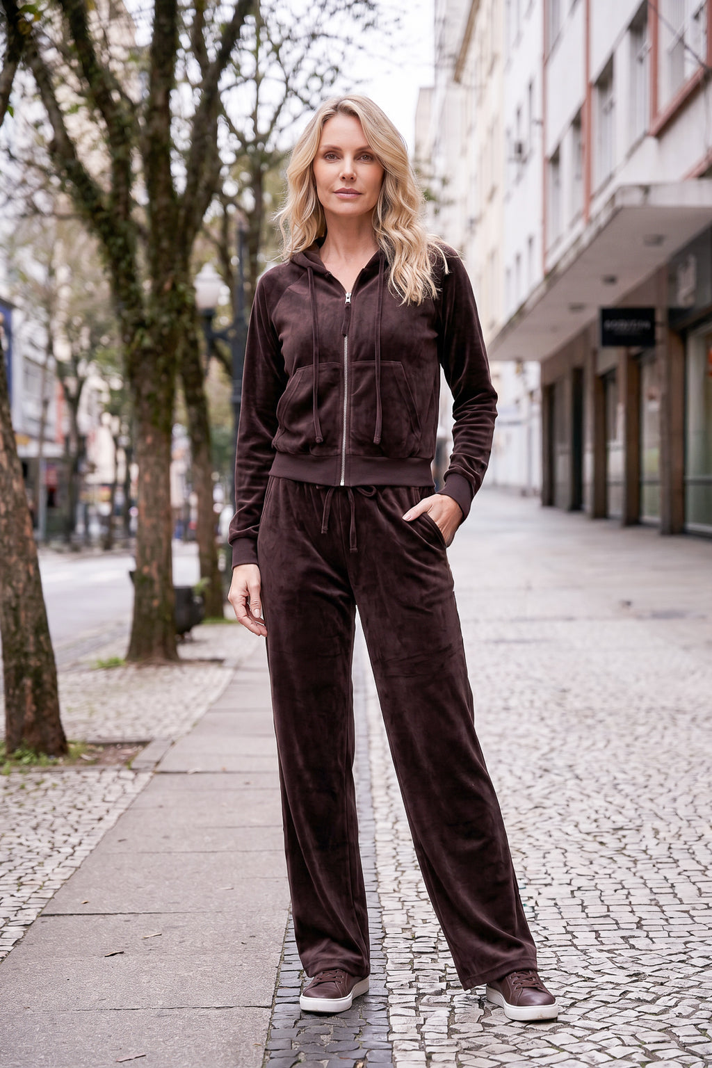 Conjunto feminino plush aveludado calça e jaqueta 61982