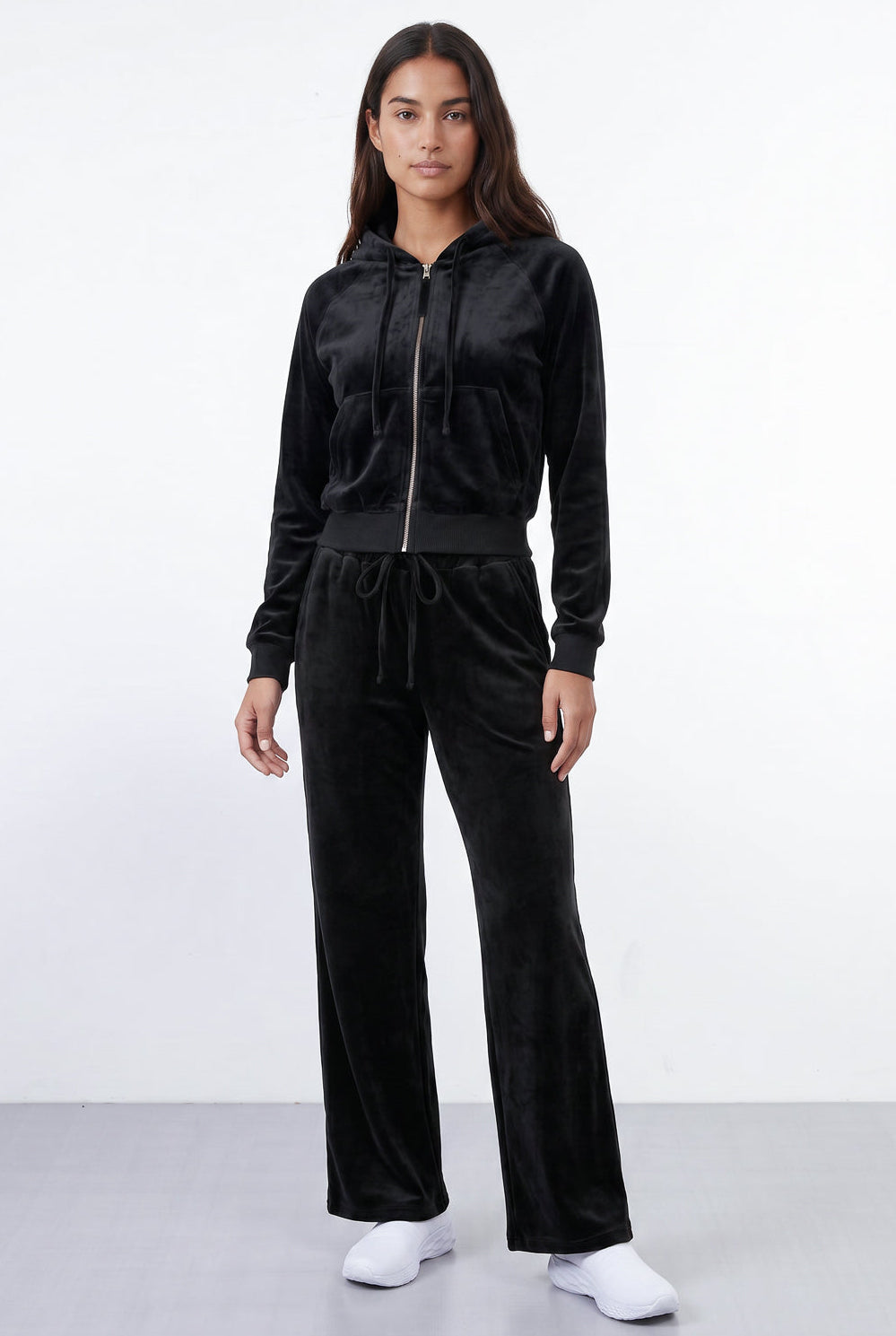 Conjunto feminino plush aveludado calça e jaqueta 61982