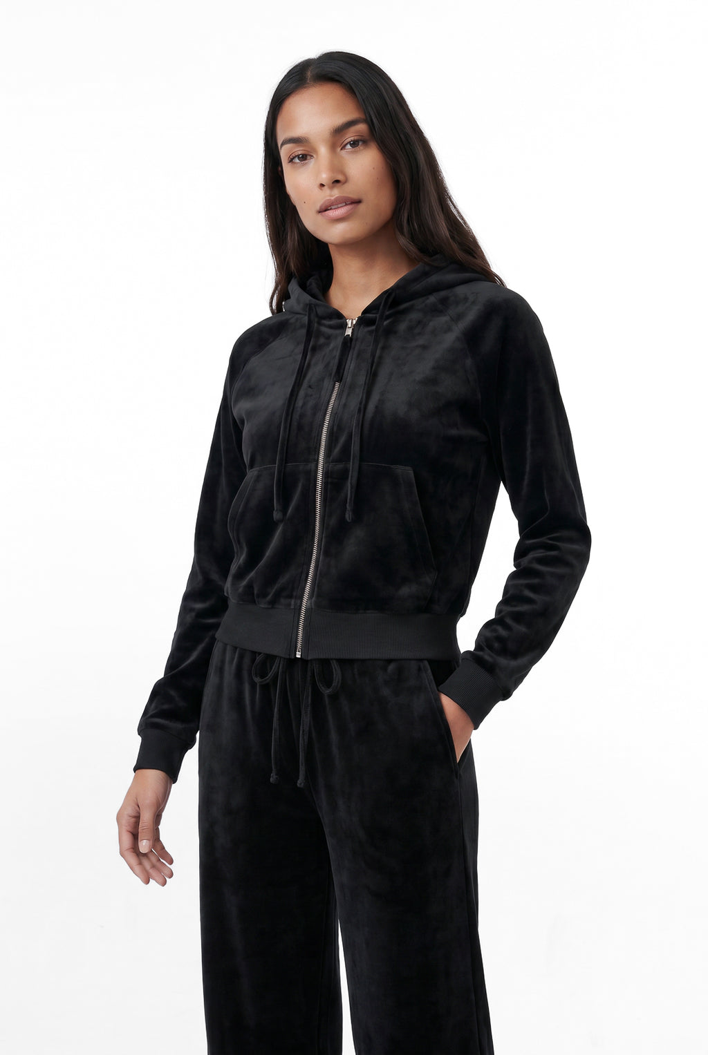 Conjunto feminino plush aveludado calça e jaqueta 61982